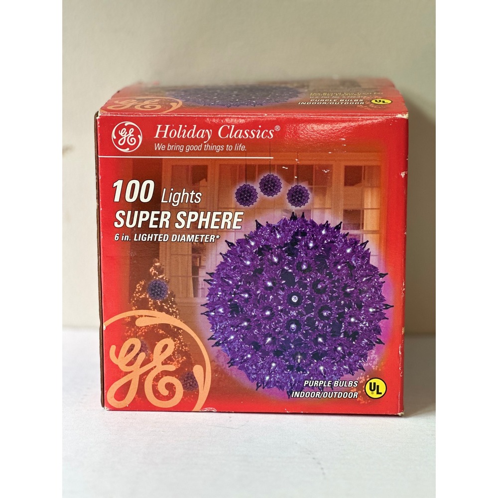 GE Holiday Classics 100 Lights Super Sphere 6in Purple Bulbs Indoor Outdoor